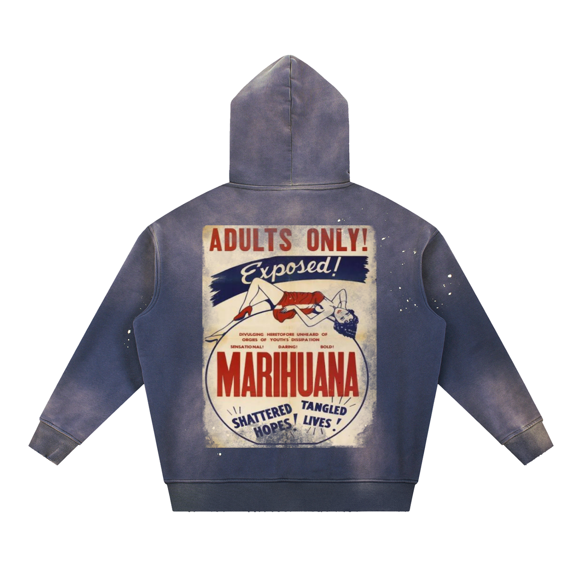 "Pin up Jane"Vintage Washed Frayed Fleece Hoodie