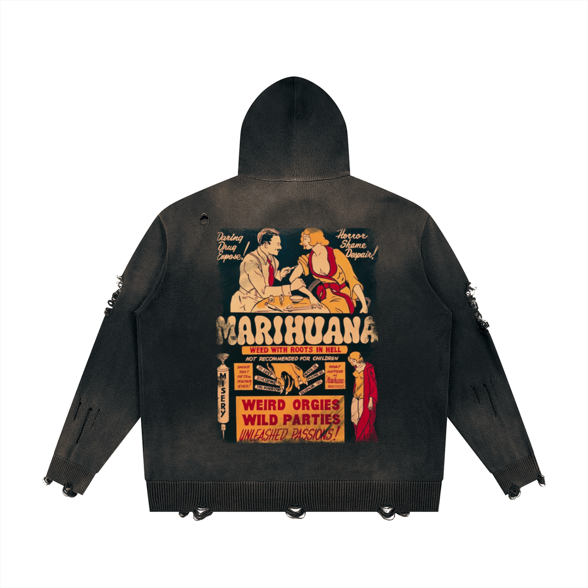 "Say No" Unisex Distressed Full Zip Sweater