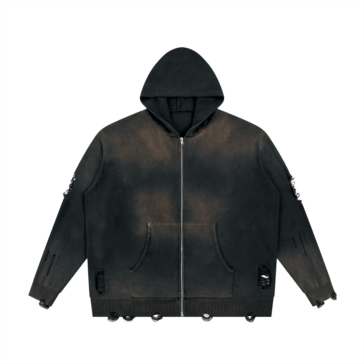 "Say No!" Unisex Distressed Full Zip Sweater