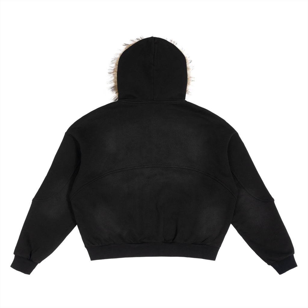 "EAA" Sun Fade Boxy Detachable Fur Hoodie