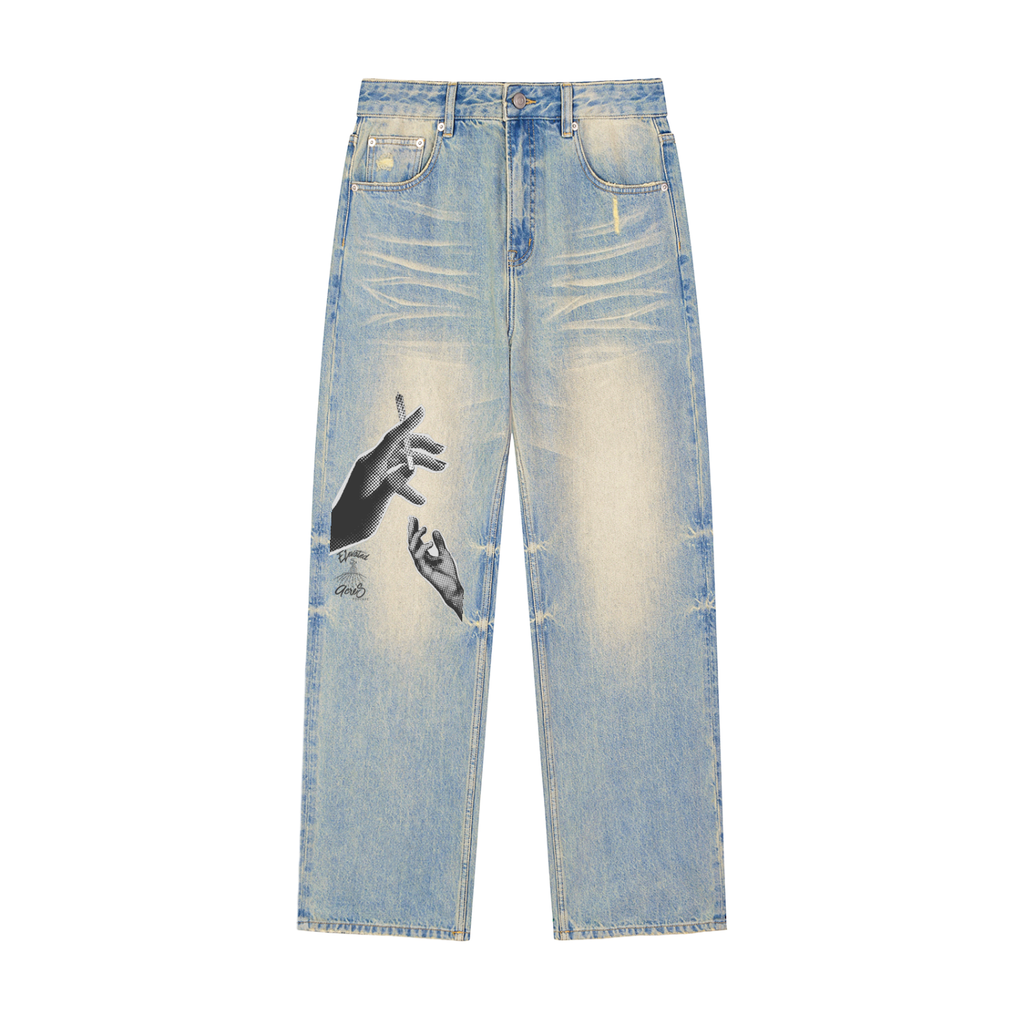 Sun Fade Raw Hem Denim Jeans