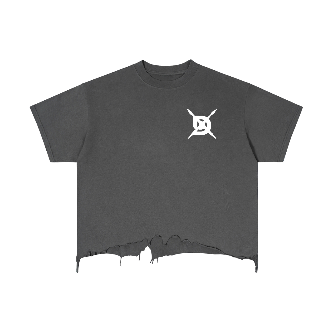 "Skull Dudgery" Vintage Wash Boxy Distressed Hem T-Shirt