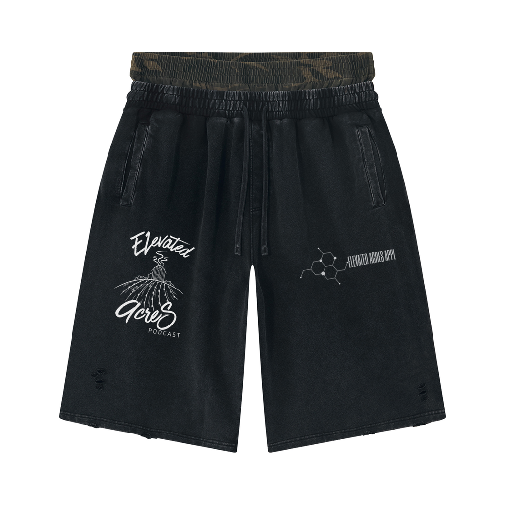 "EAA" Unisex Vintage Wash Distressed Wide Leg Shorts