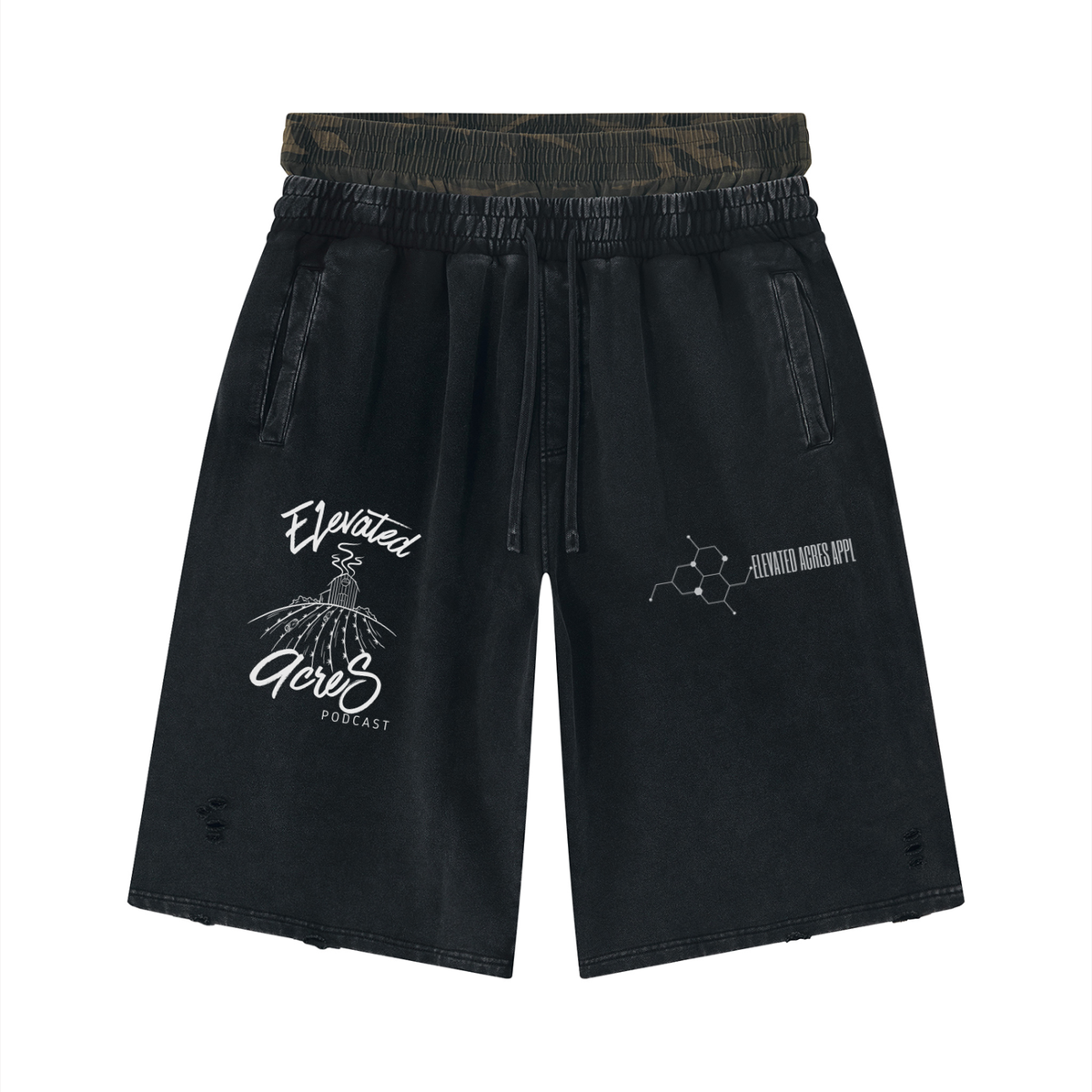 "EAA" Unisex Vintage Wash Distressed Wide Leg Shorts