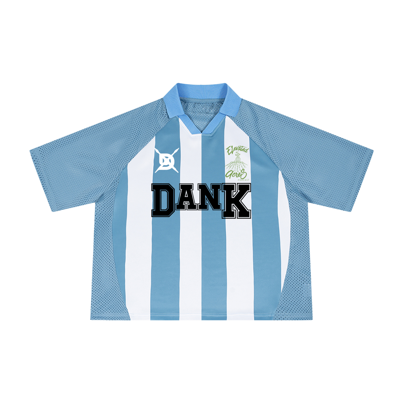 ""Elevated + Dank Collar" Unisex Striped Mesh Boxy Soccer Jersey