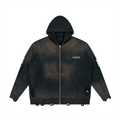 "Say No" Unisex Distressed Full Zip Sweater