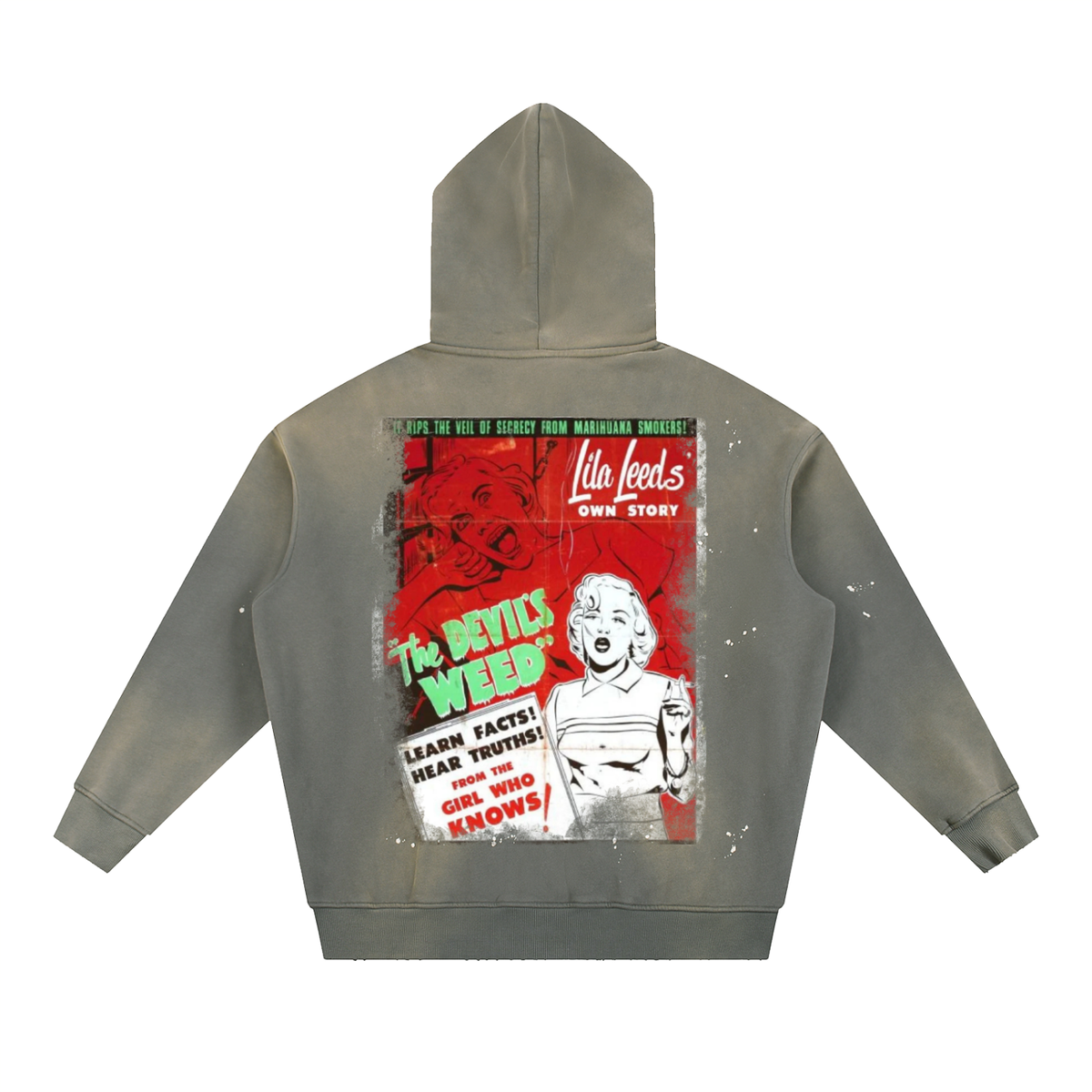 "Say No" Vintage Washed Frayed Fleece Hoodie