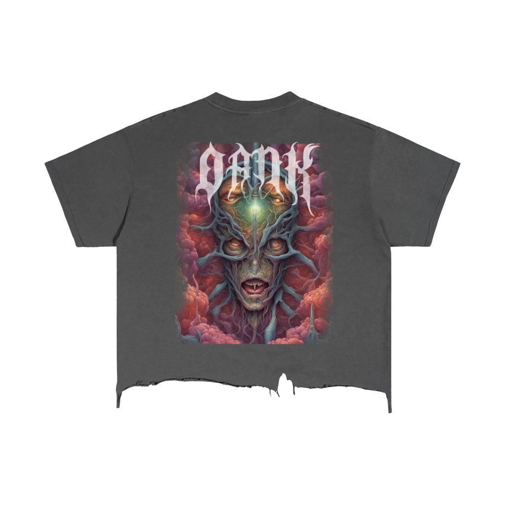 "Skull Dudgery" Vintage Wash Boxy Distressed Hem T-Shirt