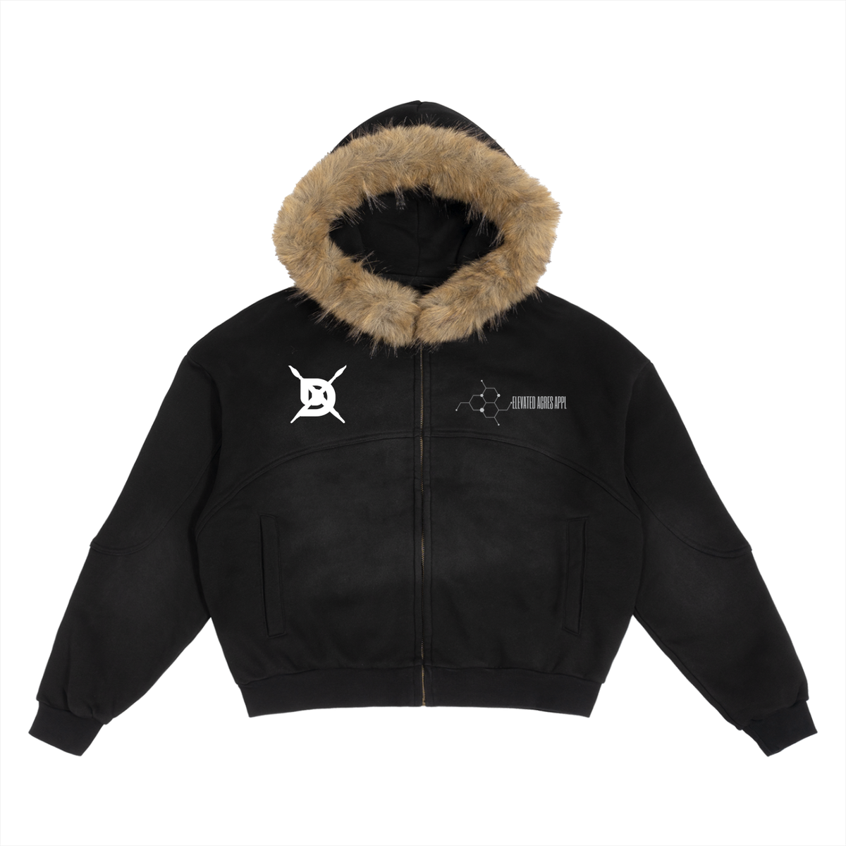 "EAA" Sun Fade Boxy Detachable Fur Hoodie